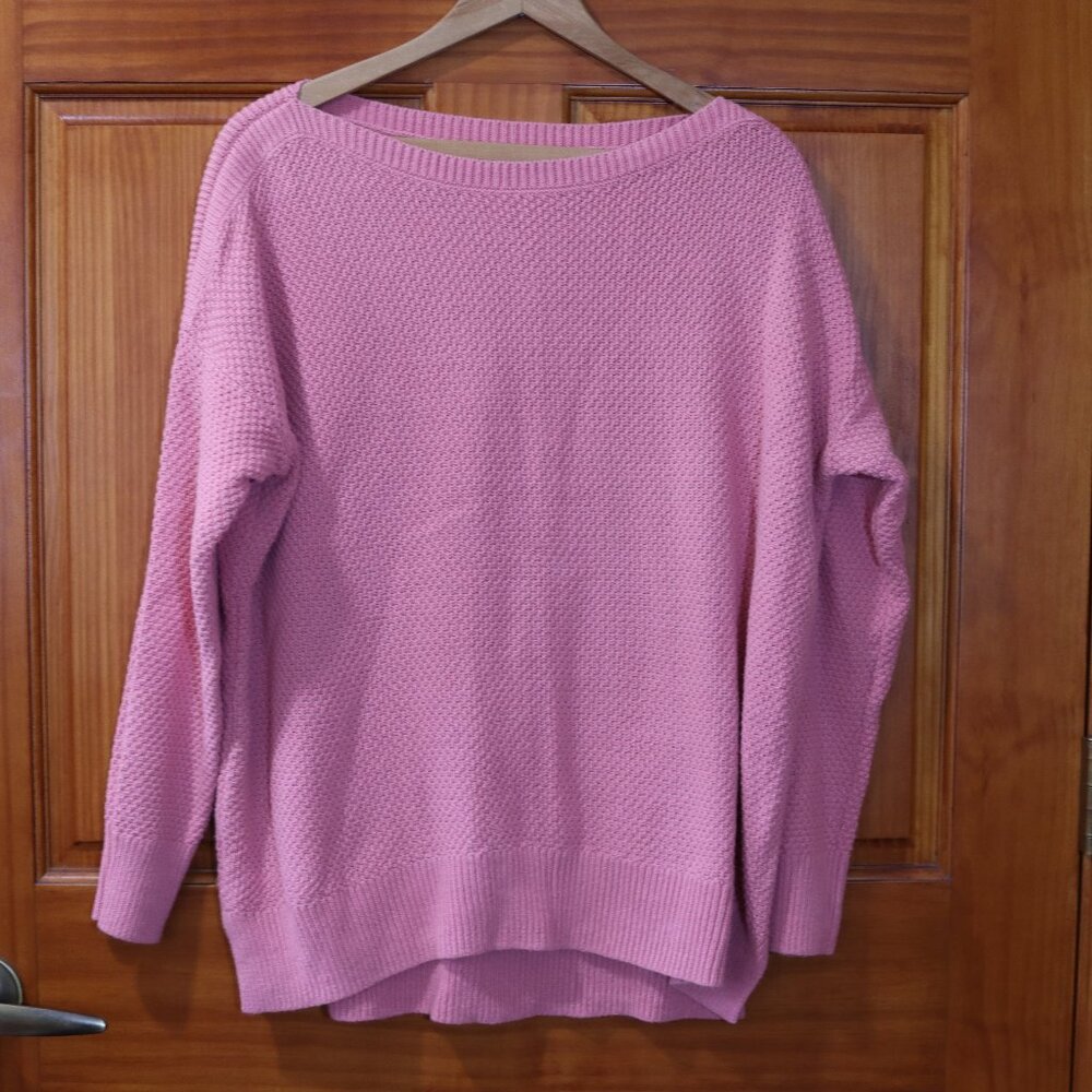 Loft Textured Knit Coral Pink Boat Neck Pull Over Sweater LG